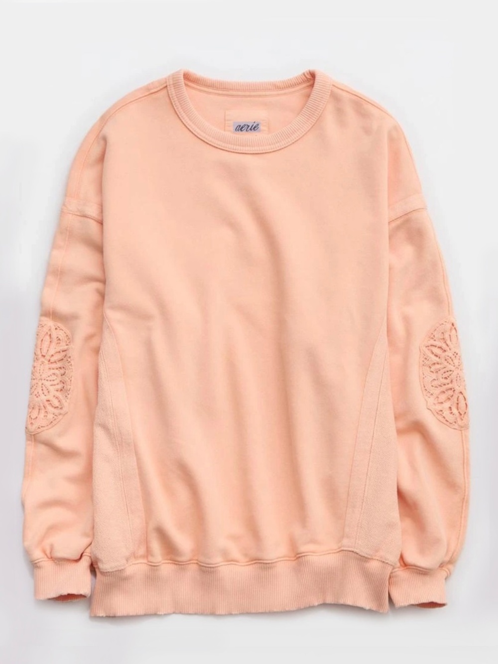 Aerie - Keep It Light Crochet Elbow Patch Oversized Crew Orange Sweatshirt - XL